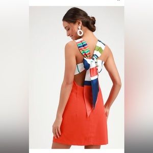 Lulu’s Joyful Red Orange Multi Stripe Tie-Back Mini Dress Size XS